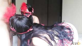 2 Huge Milky Booties Plowed by BIG BLACK COCK in Sizzling Three-Way