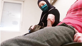 Muslim girl is providing a hj to a random, crazy fellow, in front of a covert camera