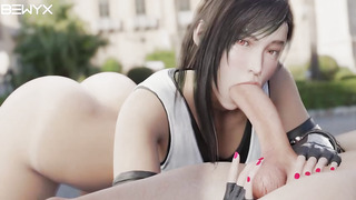 Dark-Haired with a sloppy mind is fellating a massive sausage, as deep as she can