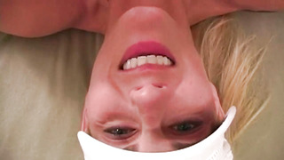 Sex-Positive unexperienced platinum-blonde wifey deep throats spouses man rod and converses sloppy til he blows stream on her face