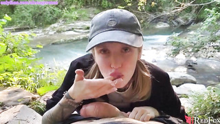 Flawless Damsel Inhaling Huge Manmeat until Sucky-Sucky Internal Ejaculation in the Woods