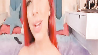 CAM4FREE - Crimson Haired Inked Chick Frolicking With Her Fat Faux-Cock