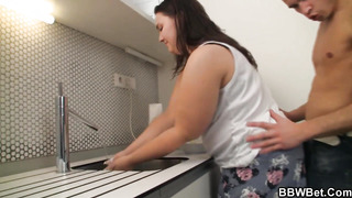 BBWBET - Steamy hook-up on the kitchen with big-chested plus-size