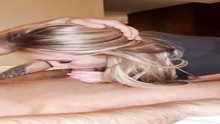 Ravishing towheaded stiffy dicksucker is juggling up and down while humping a fellow she has just faced