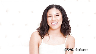 Curly ebony newbie milks cock on casting