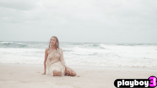 Perfect blonde model shows amazing body