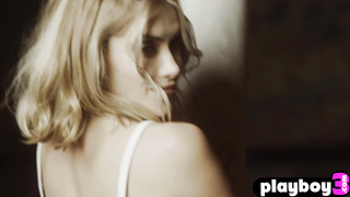 Perfect blonde teen shows her hot body