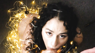 Curly curvy Latina housewife performs sloppy oral