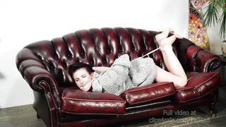 Barefoot Claudia hogtied