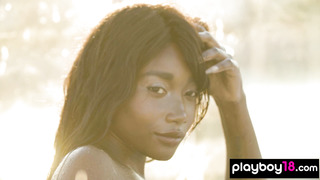 Sexy ebony mermaid reveals her big boobs