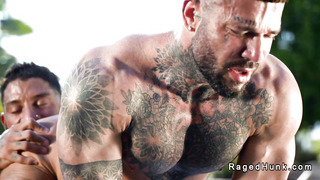 Tattooed muscle hunks anal fucking and rimming