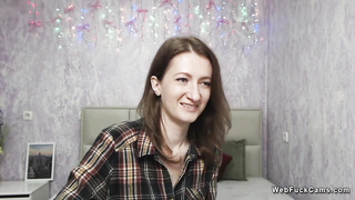 Brunette amateur babe shows shoulder on webcam