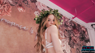 Petite blonde Playboy model shows all