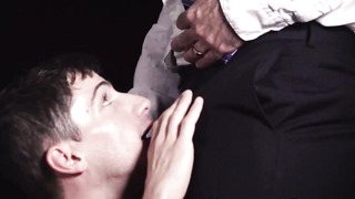 Jay James's cock jerk and ass drilling by hairy bishop Angus's big dick