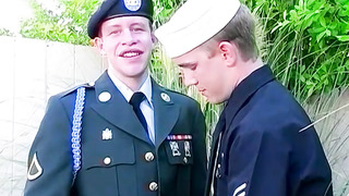 Military twink jizzed on after ass pounding outdoor session