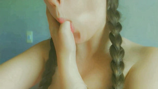 nasty and insane schoolgirl displaying her tongue , jaws watering and onanism