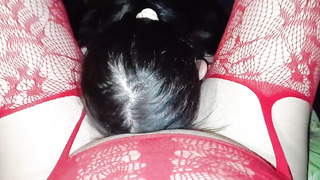 Our bony black-haired neighbor takes turns performing pussy eating on me and my gf