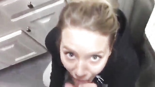 Crazy teenage gilrfriend gargling in a public shop