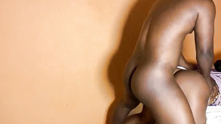 Ebony African teenage alone with her parent’s mate