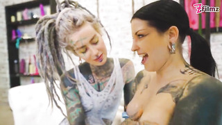 Inked Chick Takes Utter Knuckle in Cooter and Donk