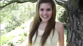 Stunning diminutive teenie topanga heads solo outdoors