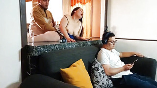 I boinked my step-mom in the kitchen, while the hotwife was right there on the living apartment bed.