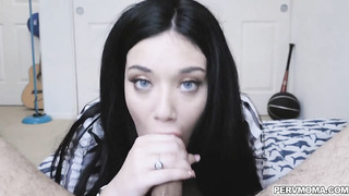 Megan wraps her luscious lips around Brothers dick