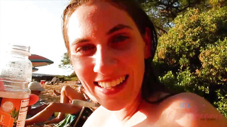 Nerdy honey, Niki Snow enjoys to be nude on the beach and deepthroat man-meat at home