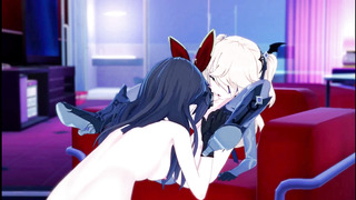 Genshin Influence - Fischl and Amber have Girl-On-Girl Lovemaking, Ravage each other with Strap On Dildo Faux-Cocks.